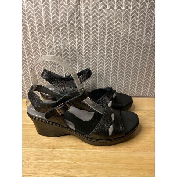 Ariat 'Sandy'  Black Gray Leather Wedge Heels Sandals Slingback - Picture 5 of 10